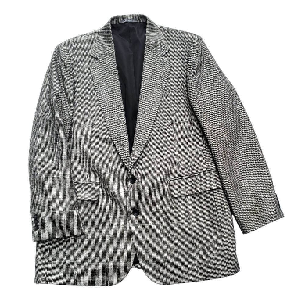 Vintage Ivy Prep Heritage Black White Wool Tweed Blazer Sport Jacket 48x32 46R